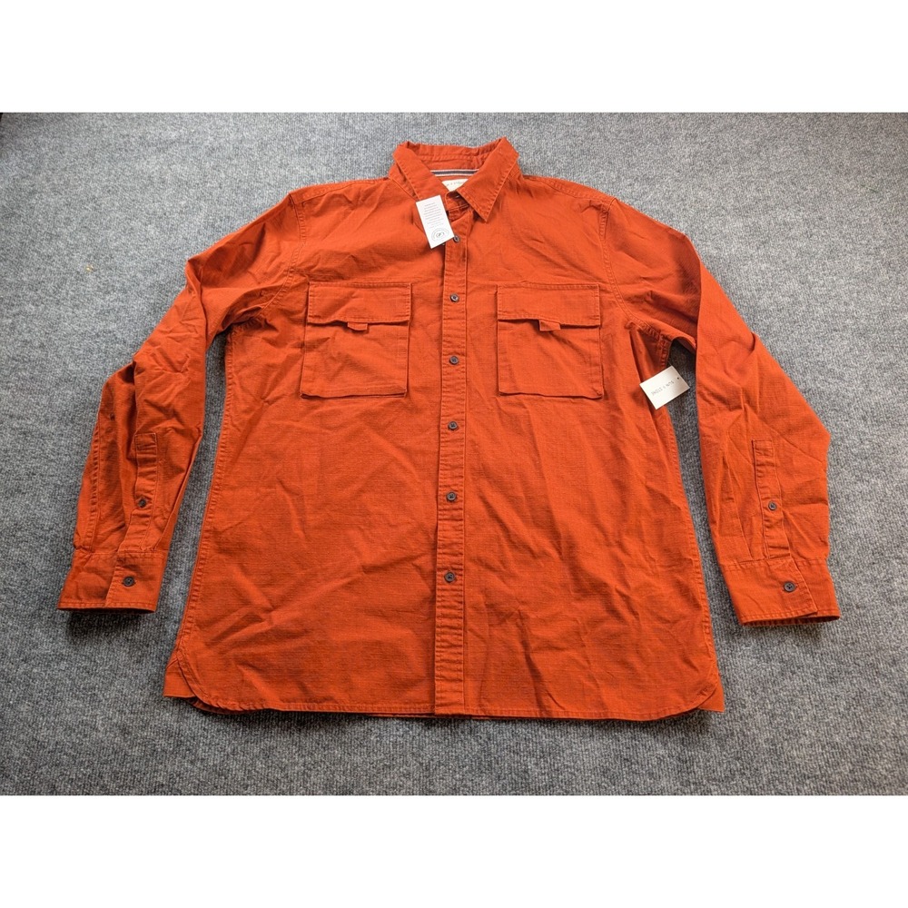 Sun + Stone Shirt Mens XL Orange Rust Sienna Ripstop Long Sleeve NWT Button